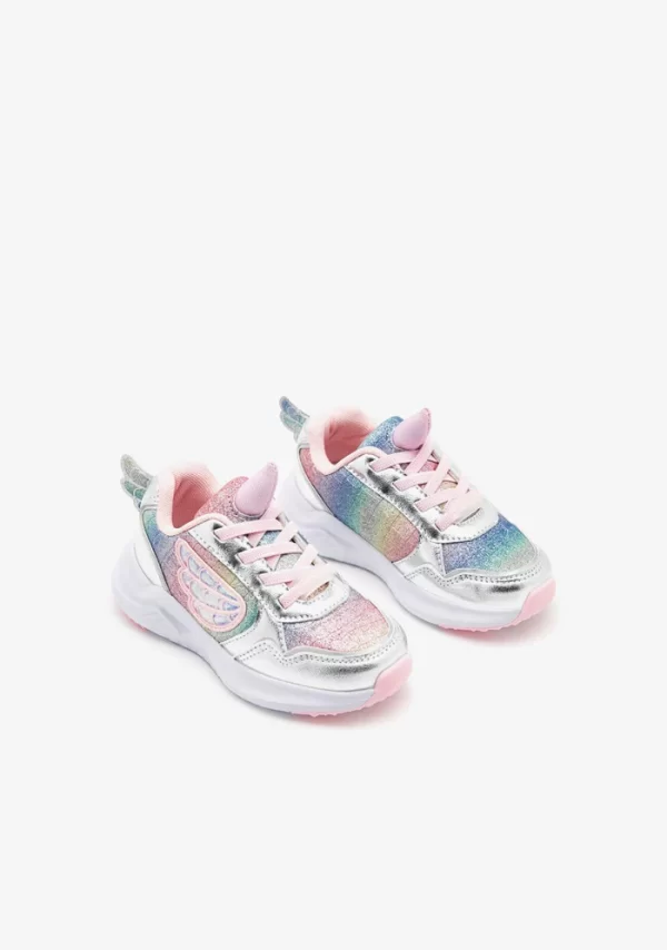 conguitos zapatos sneakers jogging silver glitter unicorn sneakers with lights 54419541000523 700x